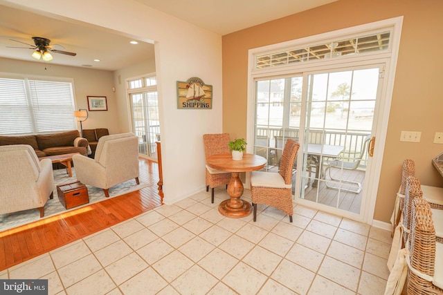 13470 Harrison Landing Rd, Princess Anne, MD 21853 - dining room featuring baseboards, ceiling fan, recessed lighting, and tile patterned flooring