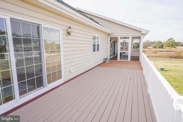 13470 Harrison Landing Rd, Princess Anne, MD 21853 - wooden terrace featuring a sunroom and a yard