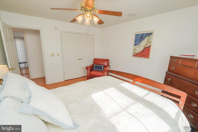 13470 Harrison Landing Rd, Princess Anne, MD 21853 - bedroom featuring a closet, wood finished floors, and a ceiling fan
