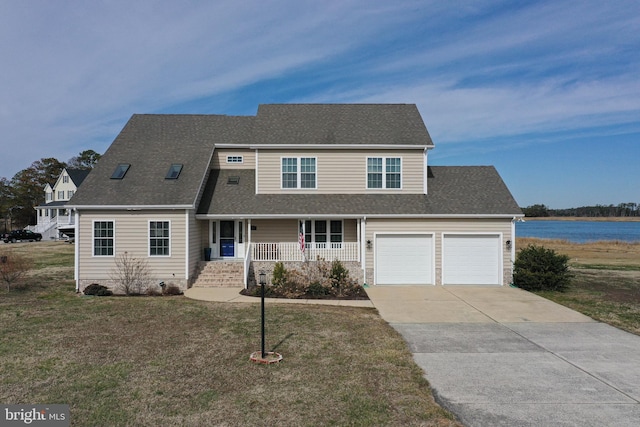 13470 Harrison Landing Rd, Princess Anne, MD 21853 - view of front of house featuring covered porch, a front yard, driveway, and a garage