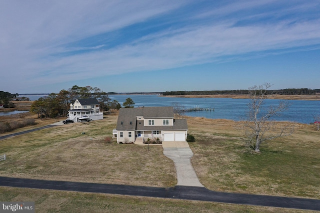 13470 Harrison Landing Rd, Princess Anne, MD 21853 - view of front of home with a water view, driveway, and a front lawn