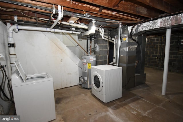 713 Cooper St, Florence, NJ 08518 - unfinished basement featuring water heater, heating unit, and washing machine and dryer