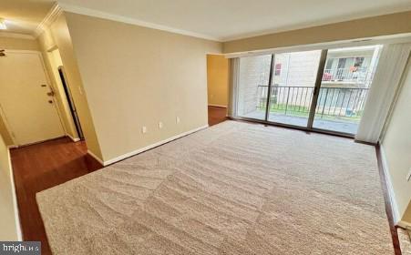 empty room featuring baseboards and ornamental molding