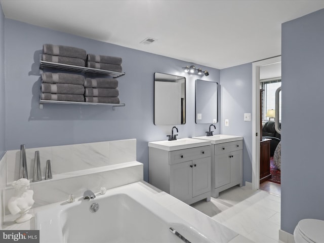 5505 Seminary Rd Unit 605N, Falls Church, VA 22041 - full bathroom featuring visible vents, a sink, a bath, and double vanity