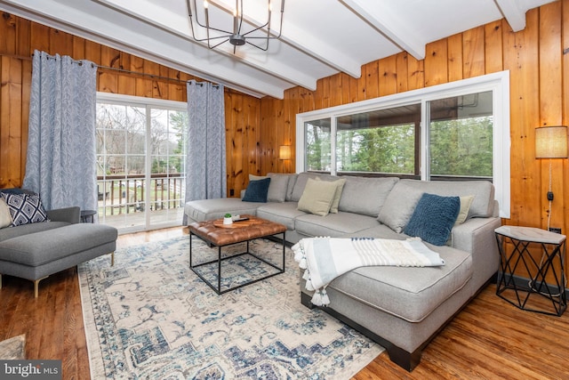 16 Jrs Dr, Mc Henry, MD 21541 - living room with wooden walls, vaulted ceiling with beams, and wood finished floors