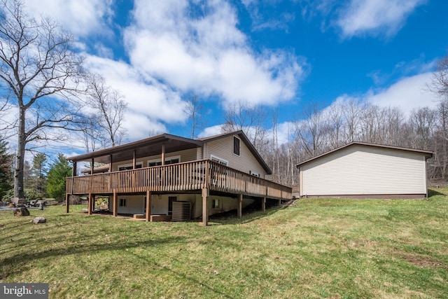 16 Jrs Dr, Mc Henry, MD 21541 - rear view of house with a lawn, a wooden deck, and cooling unit