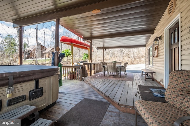16 Jrs Dr, Mc Henry, MD 21541 - wooden terrace with a hot tub and outdoor dining area