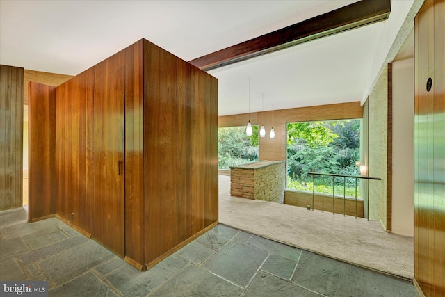 1408 Margarette Ave, Baltimore, MD 21286 - kitchen with stone tile flooring and beamed ceiling