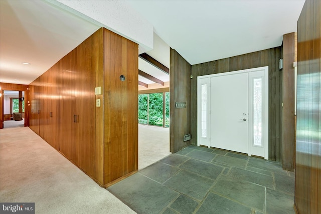 1408 Margarette Ave, Baltimore, MD 21286 - carpeted foyer featuring wooden walls, plenty of natural light, and stone finish flooring
