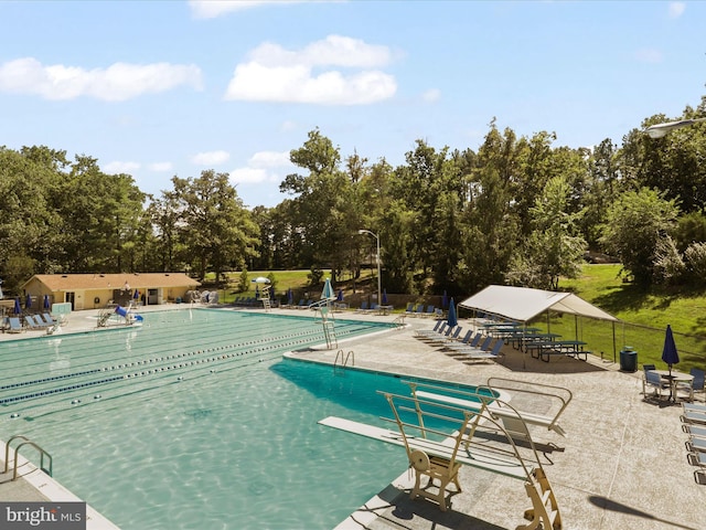 12617 Monarch Ct, Woodbridge, VA 22192 - community pool with view of wooded area, a patio area, and a diving board