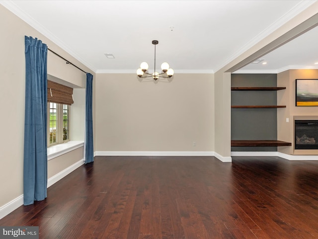 interior space featuring a chandelier, crown molding, and hardwood / wood-style flooring