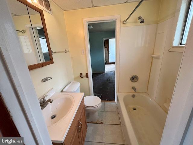 8183 Forest Glen Dr, Pasadena, MD 21122 - bathroom with tub / shower combination, visible vents, toilet, tile patterned floors, and vanity