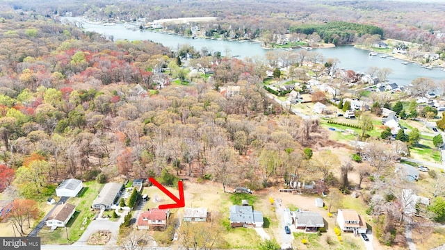 8183 Forest Glen Dr, Pasadena, MD 21122 - birds eye view of property with a residential view, a water view, and a view of trees