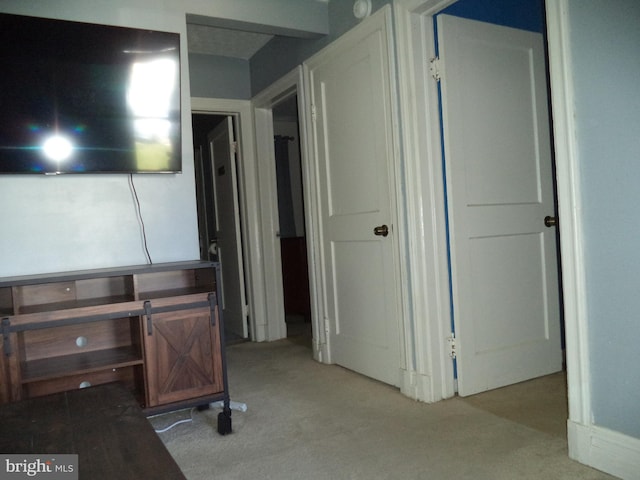 interior space featuring light carpet