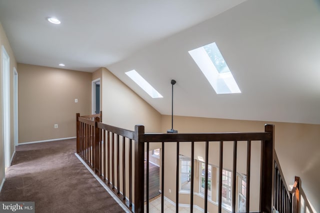 4501 Peppermill Ct, Dumfries, VA 22025 - hall with a skylight, an upstairs landing, recessed lighting, baseboards, and carpet