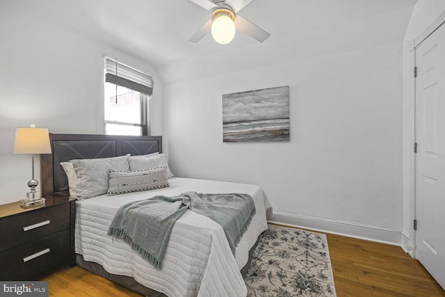314 14th Pl NE, Washington, DC 20002 - bedroom with lofted ceiling, ceiling fan, baseboards, and wood finished floors