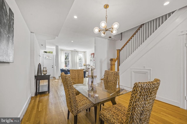 314 14th Pl NE, Washington, DC 20002 - dining room with a chandelier, recessed lighting, light wood-style floors, and baseboards