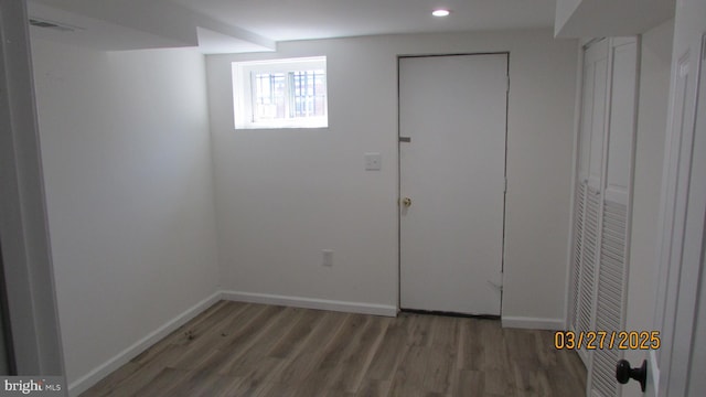 1261 Gallatin St NE, Washington, DC 20017 - basement featuring baseboards, visible vents, wood finished floors, and recessed lighting