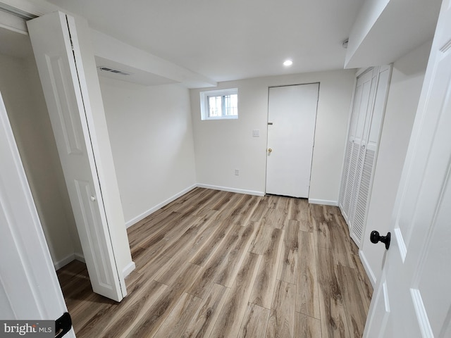 1261 Gallatin St NE, Washington, DC 20017 - basement with baseboards, visible vents, recessed lighting, and light wood finished floors