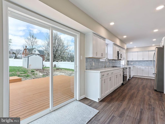 kitchen featuring tasteful backsplash, plenty of natural light, and stainless steel appliances