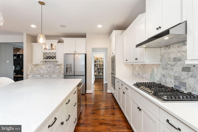 187 Verbena Dr, Stafford, VA 22554 - kitchen featuring appliances with stainless steel finishes, under cabinet range hood, white cabinetry, light countertops, and recessed lighting
