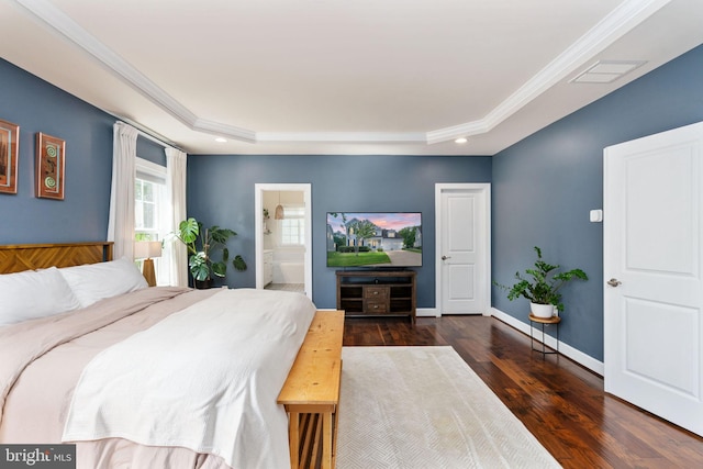 187 Verbena Dr, Stafford, VA 22554 - bedroom with wood finished floors, a raised ceiling, ornamental molding, baseboards, and recessed lighting