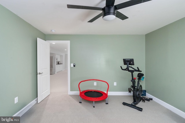 187 Verbena Dr, Stafford, VA 22554 - exercise room with baseboards, carpet floors, and ceiling fan