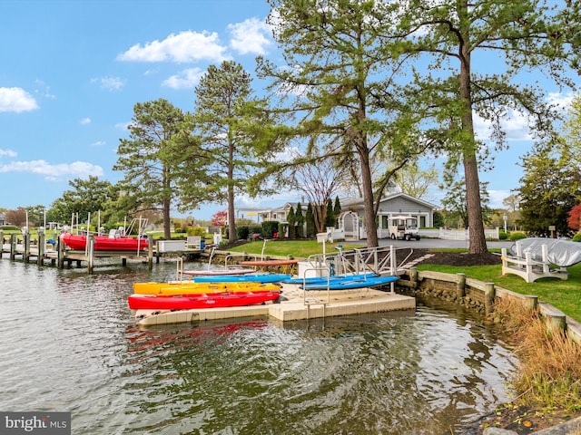 view of dock with a water view
