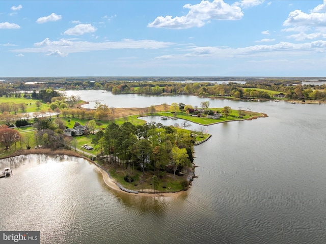 drone / aerial view featuring a water view