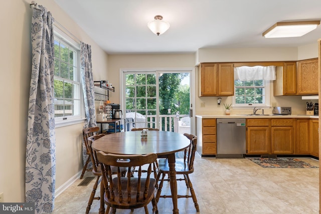dining area with healthy amount of natural light and baseboards