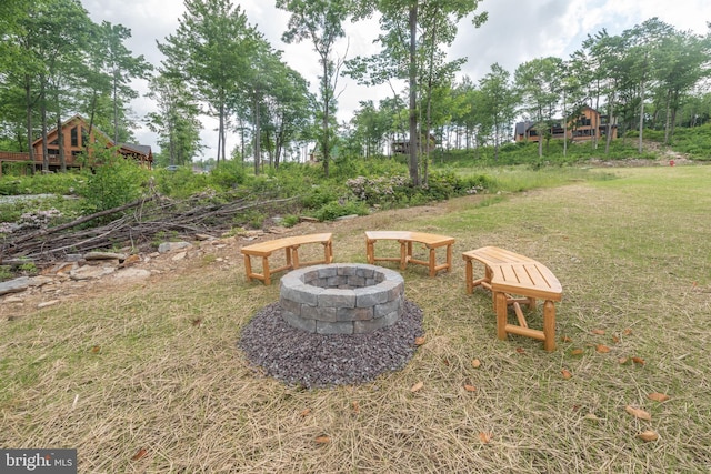 view of yard featuring an outdoor fire pit