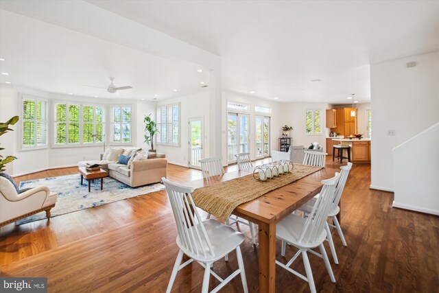 61 E Lake Dr, Annapolis, MD 21403 - dining space featuring wood finished floors, ceiling fan, recessed lighting, and baseboards