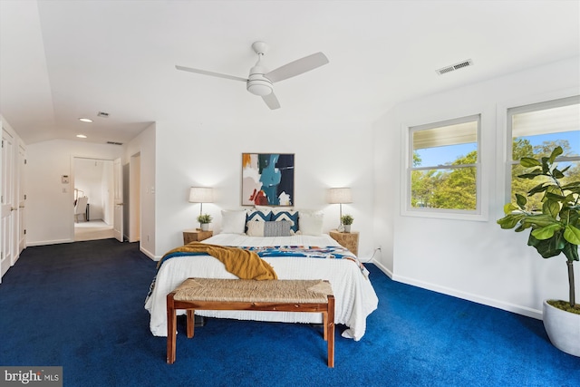 61 E Lake Dr, Annapolis, MD 21403 - carpeted bedroom with baseboards, visible vents, ceiling fan, and recessed lighting