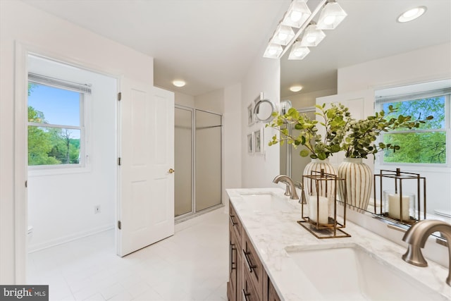 61 E Lake Dr, Annapolis, MD 21403 - full bathroom with a stall shower, toilet, double vanity, and a sink