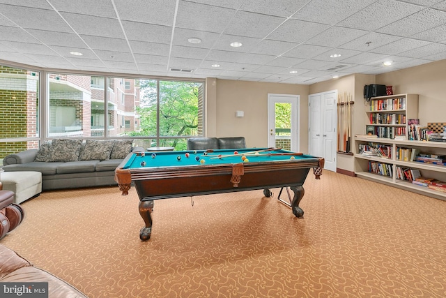 1276 N Wayne St Unit 408, Arlington, VA 22201 - rec room featuring visible vents, baseboards, a drop ceiling, pool table, and carpet