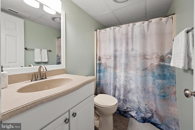 12301 Jamaica Ave Unit E21605, Ocean City, MD 21842 - bathroom featuring visible vents, toilet, wood finished floors, vanity, and a drop ceiling