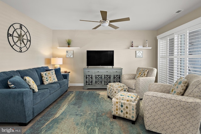12301 Jamaica Ave Unit E21605, Ocean City, MD 21842 - living area featuring wood finished floors, baseboards, ceiling fan, and visible vents