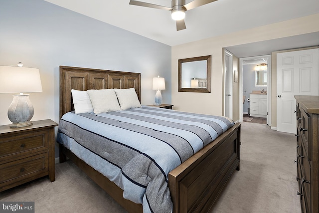 12301 Jamaica Ave Unit E21605, Ocean City, MD 21842 - bedroom featuring light carpet, baseboards, ensuite bath, and ceiling fan
