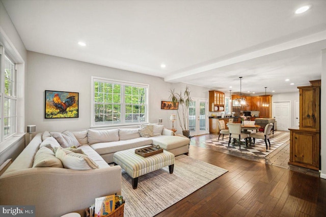 972 Smithbridge Rd, Glen Mills, PA 19342 - living area featuring recessed lighting, dark wood-type flooring, and a notable chandelier