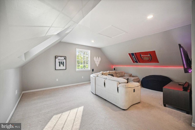 972 Smithbridge Rd, Glen Mills, PA 19342 - living room featuring recessed lighting, baseboards, lofted ceiling, and carpet