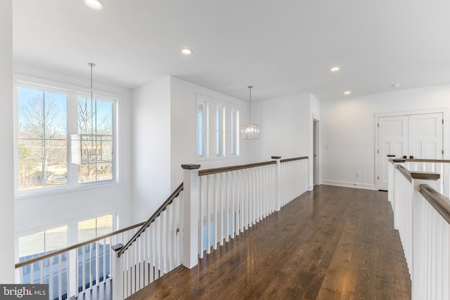 330 Trout Rd, State College, PA 16801 - hallway with dark wood-type flooring, an inviting chandelier, recessed lighting, and plenty of natural light