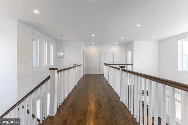 330 Trout Rd, State College, PA 16801 - corridor featuring dark wood-type flooring, an upstairs landing, recessed lighting, and a notable chandelier