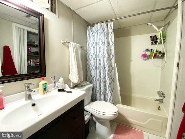 1294 Cooper St Unit B5, Edgewater Park, NJ 08010 - full bathroom with tile patterned flooring, toilet, shower / bathtub combination with curtain, visible vents, and a drop ceiling