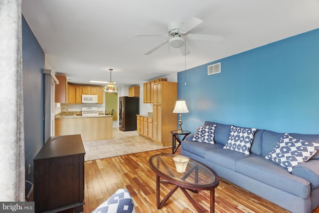 8219 Selwin Ct, Baltimore, MD 21237 - living area featuring light wood-style floors and a ceiling fan