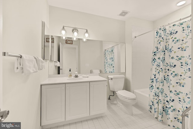 808 Cameron St, Alexandria, VA 22314 - bathroom with toilet, vanity, shower / tub combo with curtain, and tile patterned floors