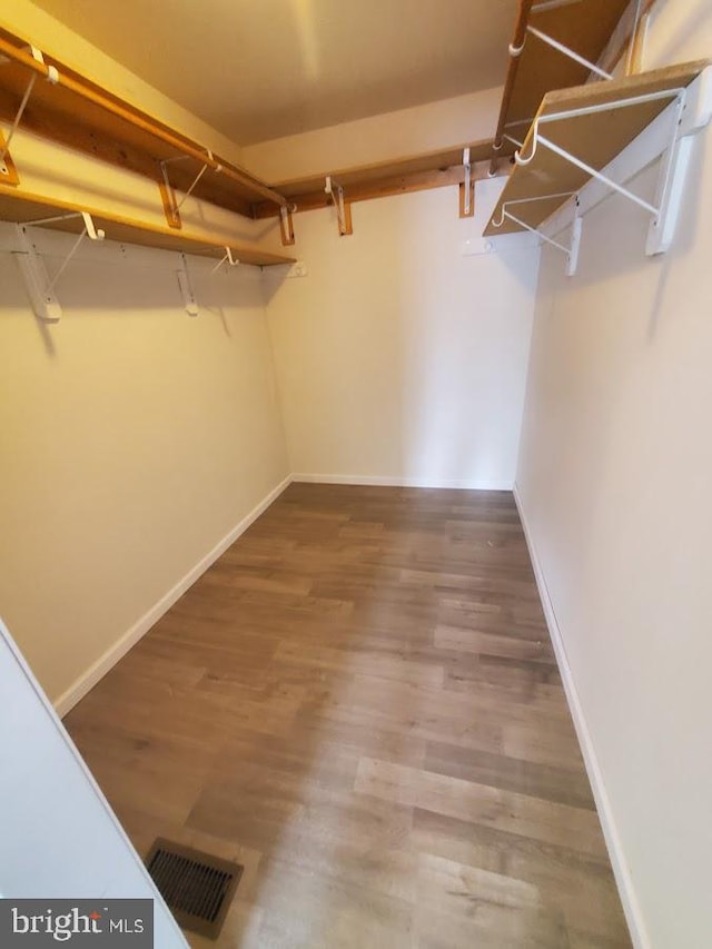 walk in closet featuring visible vents and wood finished floors