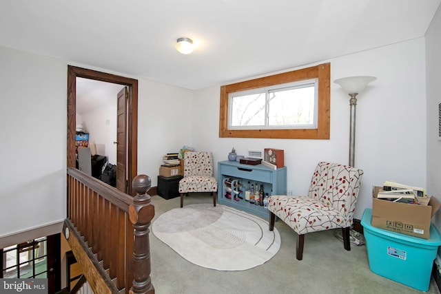 living area with carpet flooring