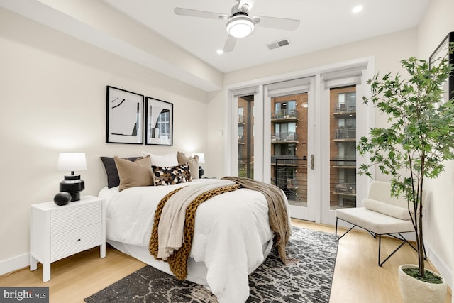 41 Q St NE Unit 2, Washington, DC 20002 - bedroom with access to outside, light wood-style floors, recessed lighting, baseboards, and ceiling fan