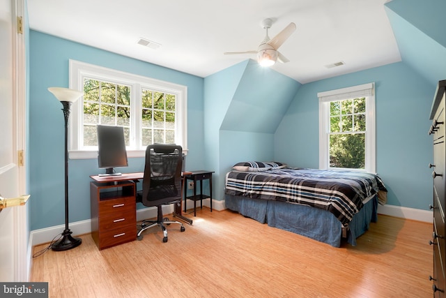 7812 Takoma Ave, Takoma Park, MD 20912 - bedroom with light wood-style floors, baseboards, lofted ceiling, an office area, and a ceiling fan