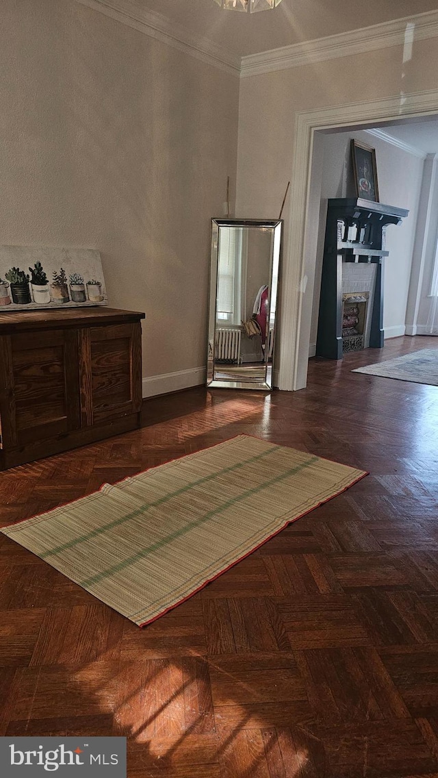 3563 Holmead Pl NW, Washington, DC 20010 - unfurnished living room with crown molding and baseboards